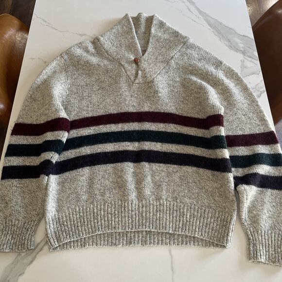 Britches Great Outdoors Mens Size XL Wool Shawl Neck Vintage Sweater Gray Stripe - Picture 1 of 10